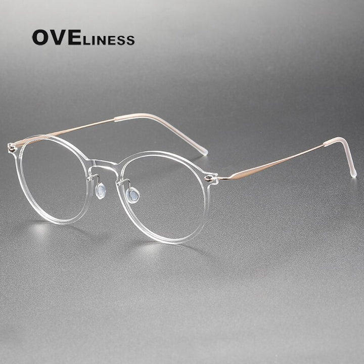 Oveliness Unisex Full Rim Round Square Acetate Titanium Eyeglasses 6541 Full Rim Oveliness transparent gold