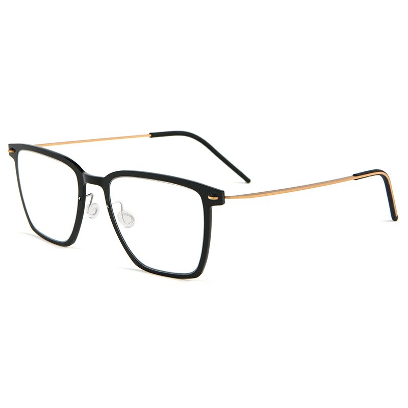 Yimaruili Unisex Full Rim Square Screwless Titanium Eyeglasses 6554nd Full Rim Yimaruili Eyeglasses Black Gold