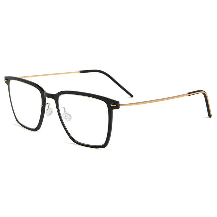 Yimaruili Unisex Full Rim Square Screwless Titanium Eyeglasses 6554nd Full Rim Yimaruili Eyeglasses Black Gold