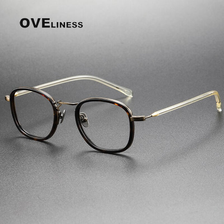 Oveliness Unisex Full Rim Round Square Acetate Titanium Eyeglasses 121 Full Rim Oveliness tortoise bronze  