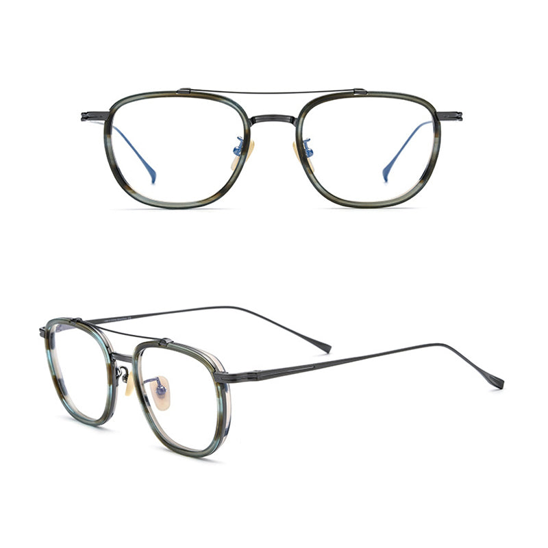 Gatenac Unisex Full Rim Square Titanium Acetate Double Bridge Frame Eyeglasses Gxyj809 Full Rim Gatenac