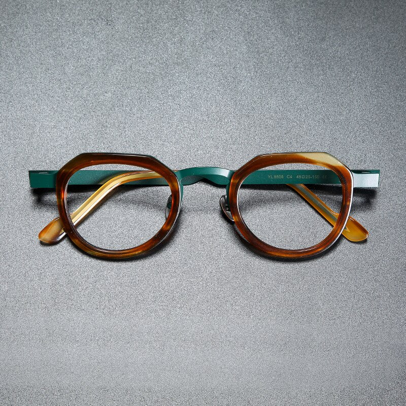 Gatenac Unisex Full Rim Round Square Acetate Titanium Eyeglasses Gxyj919 Full Rim Gatenac Tortoiseshell Green