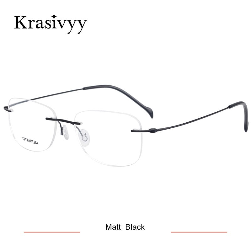 Krasivyy Unisex Rimless Round Square Screwless Titanium Eyeglasses Kr16009 Rimless Krasivyy Matt   Black CN