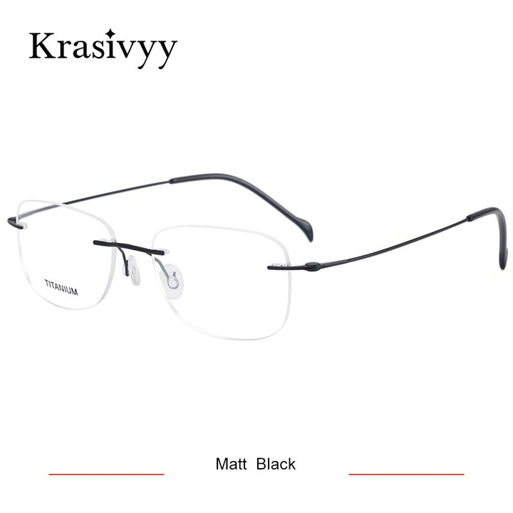 Krasivyy Unisex Rimless Round Square Screwless Titanium Eyeglasses Kr16009 Rimless Krasivyy Matt   Black CN