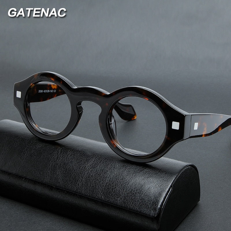 Gatenac Unisex Full Rim Irregular Round Acetate Eyeglasses Gxyj1007 Full Rim Gatenac