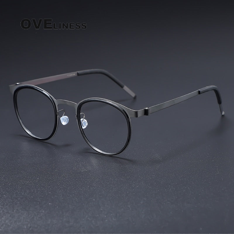 Oveliness Men's Full Rim Round Acetate Titanium Eyeglasses 9704 Full Rim Oveliness black gun