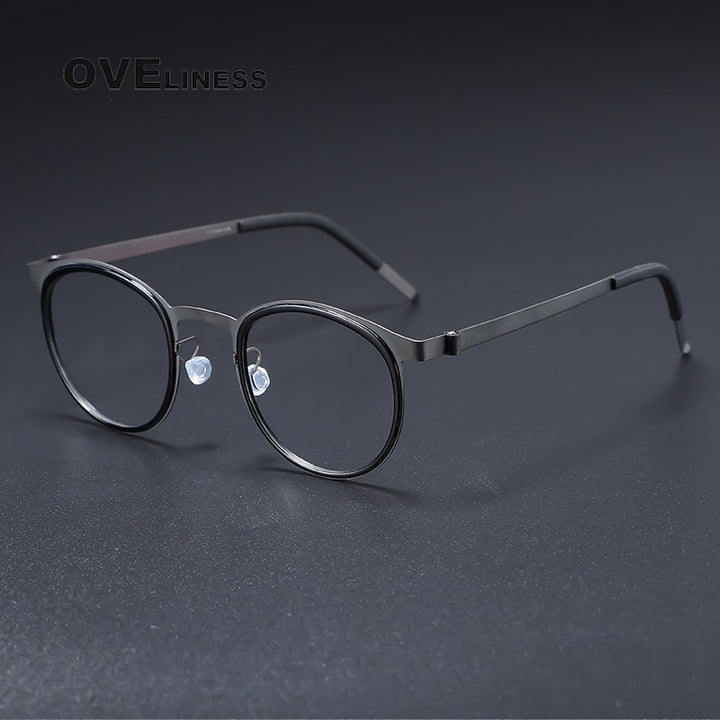 Oveliness Men's Full Rim Round Acetate Titanium Eyeglasses 9704 Full Rim Oveliness black gun