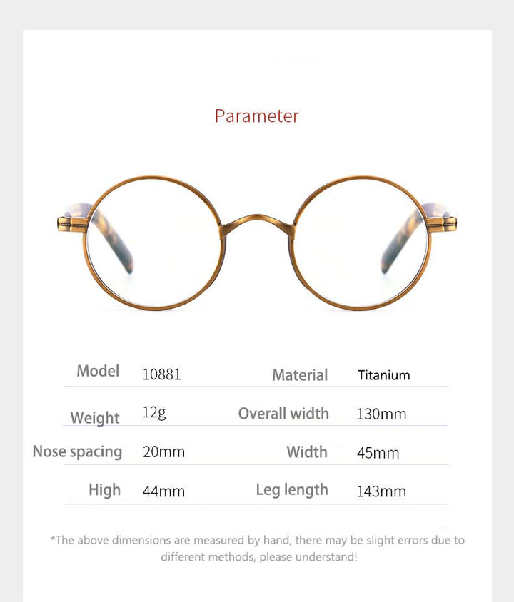 CCspace Unisex Full Rim Round Titanium Acetate Alloy Frame Eyeglasses 54604 Full Rim CCspace