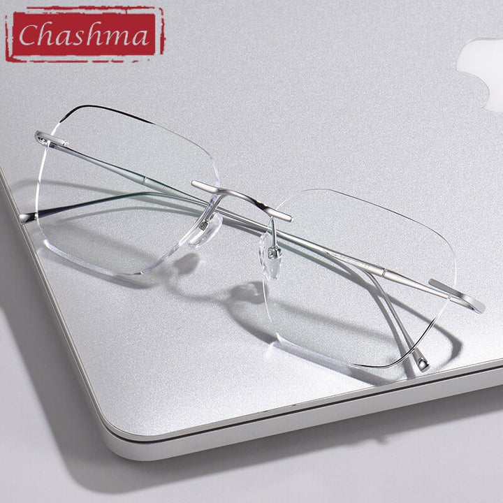 Chashma Ottica Unisex Rimless Square Oval Titanium Eyeglasses 632 Rimless Chashma Ottica Silver