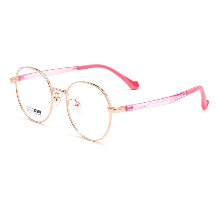 Yimaruili Unisex Children's Full Rim Round Ultem Titanium Alloy Eyeglasses 7519s Full Rim Yimaruili Eyeglasses Rose Gold  