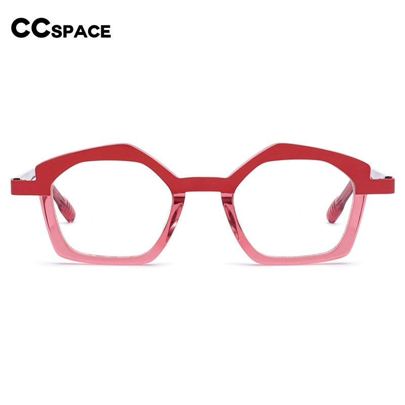 CCspace Unisex Full Rim Small Irregular Cat Eye Acetate Titanium Eyeglasses 55086 Full Rim CCspace
