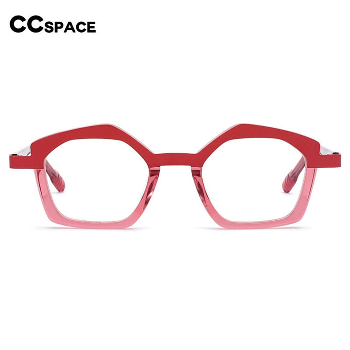 CCspace Unisex Full Rim Small Irregular Cat Eye Acetate Titanium Eyeglasses 55086 Full Rim CCspace