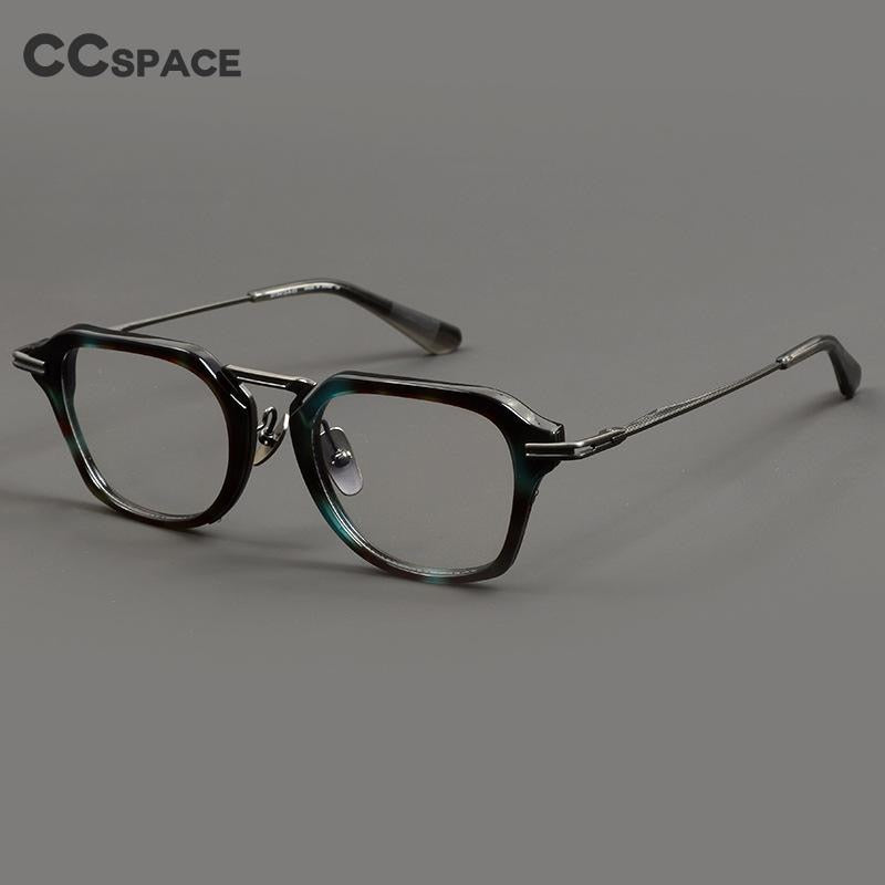 CCspace Unisex Full Rim Flat Top Square Titanium Acetate Eyeglasses 55373 Full Rim CCspace