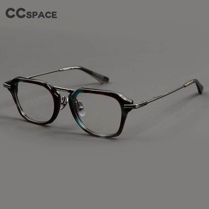 CCspace Unisex Full Rim Flat Top Square Titanium Acetate Eyeglasses 55373 Full Rim CCspace