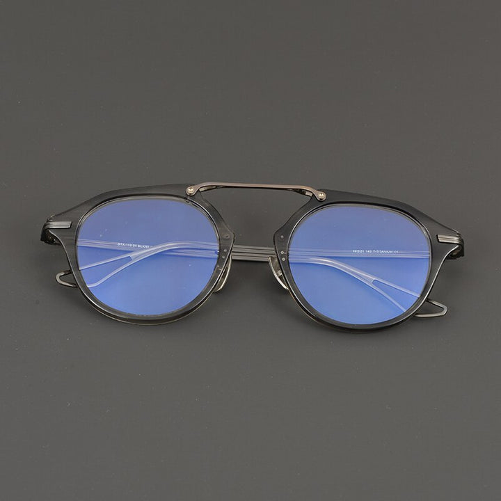 Gatenac Unisex Full Rim Irregular Round Titanium Acetate Double Bridge Eyeglasses Gxyj874 Full Rim Gatenac