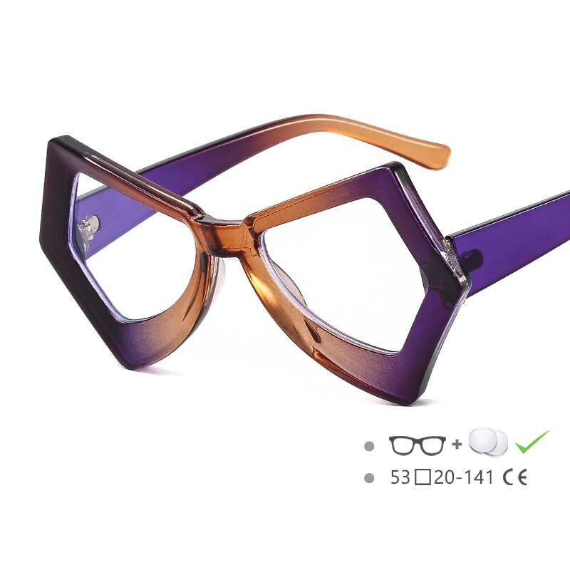 CCspace Unisex Full Rim Polygonal Cat Eye Acetate Frame Eyeglasses 54620 Full Rim CCspace China Purple