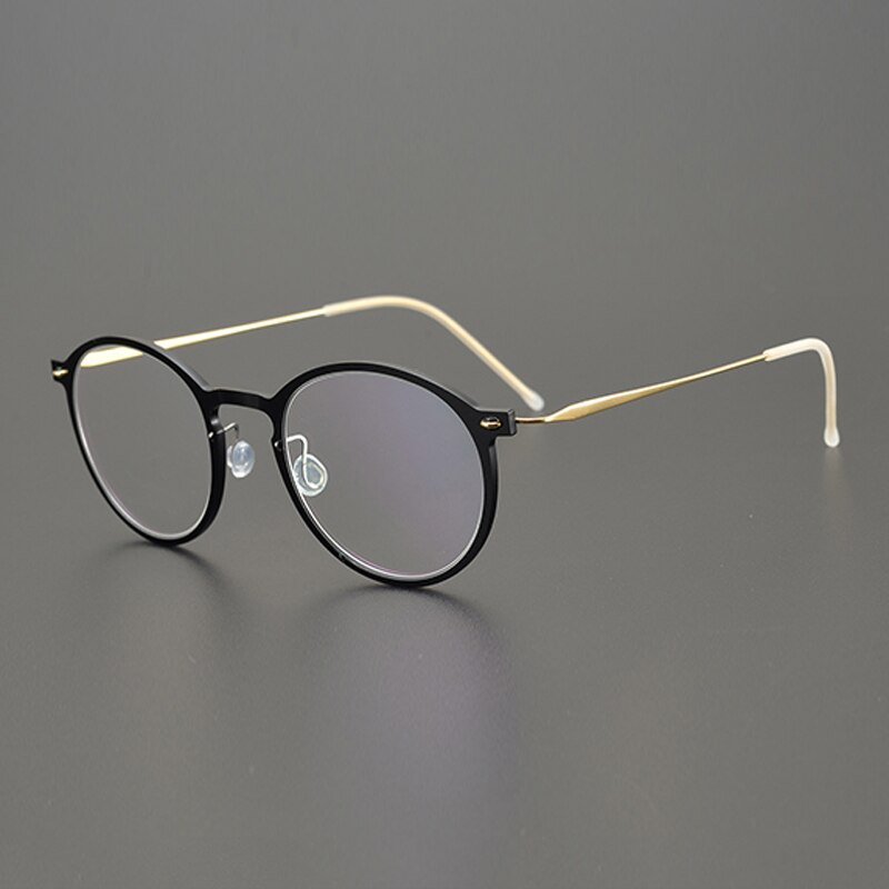 Gatenac Unisex Full Rim Round Titanium Eyeglasses Gxyj955 Full Rim Gatenac Black Gold