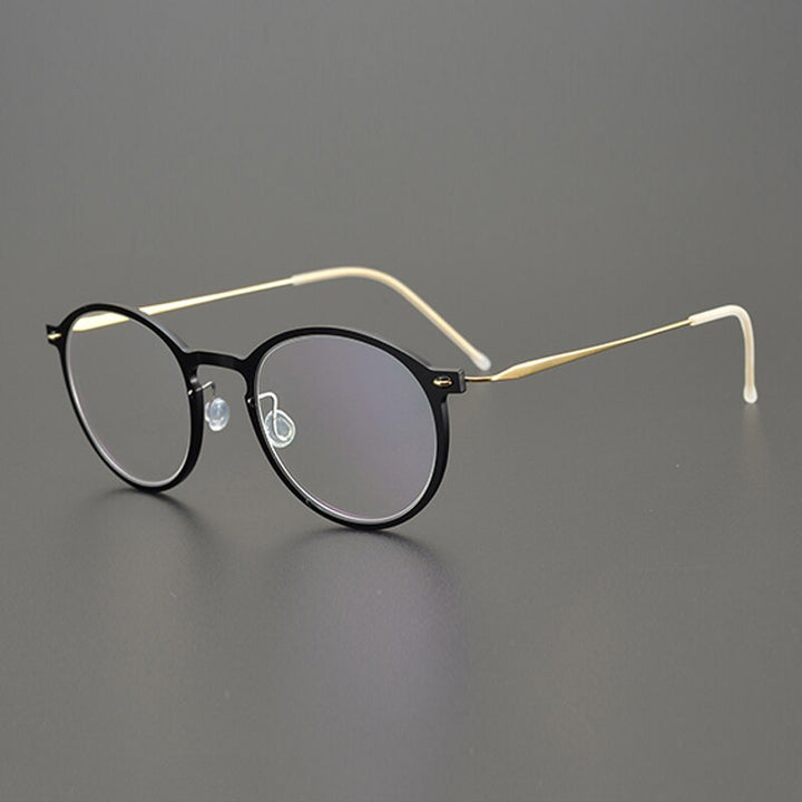 Gatenac Unisex Full Rim Round Titanium Eyeglasses Gxyj955 Full Rim Gatenac Black Gold