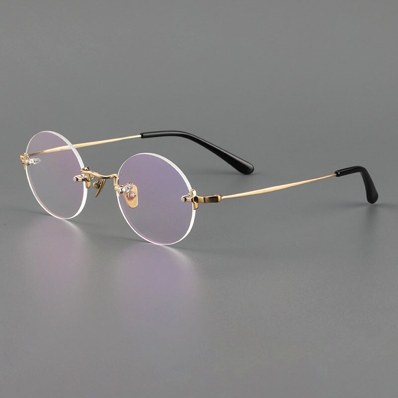 Yujo Unisex Rimless Round 43mm Titanium Hyperopic Reading Glasses Reading Glasses Yujo