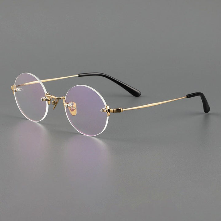 Yujo Unisex Rimless Round 43mm Titanium Hyperopic Reading Glasses Reading Glasses Yujo