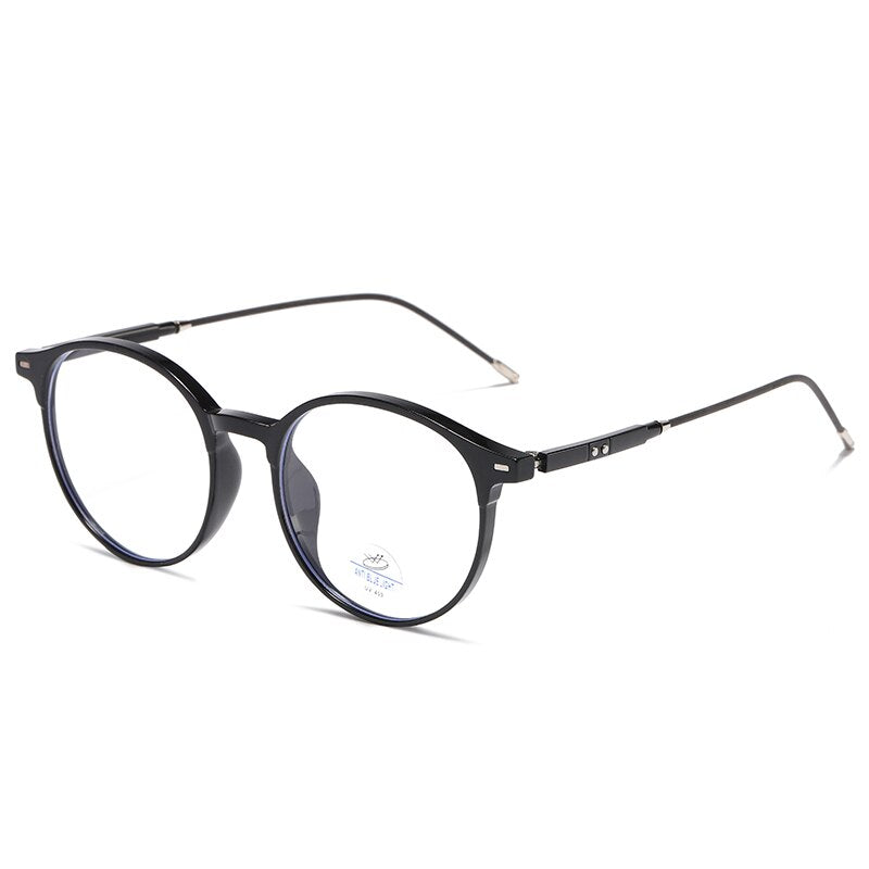 Reven Jate Unisex Full Rim Round Tr 90 Eyeglasses 81233 Full Rim Reven Jate shiny black