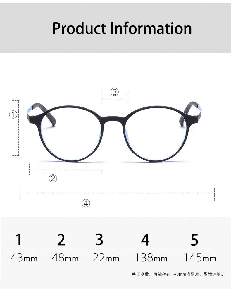 CCspace Unisex Full Rim Round Tr 90 Titanium Eyeglasses 55257 Full Rim CCspace