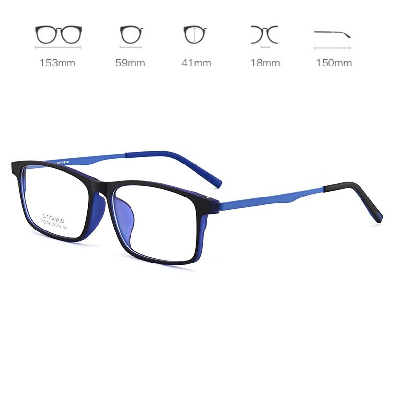 Cubojue Unisex Full Rim 155mm Oversized Tr 90 Titanium Myopic Reading Glasses Fy2009 Reading Glasses Cubojue no function lens 0 black blue