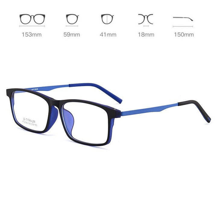 Cubojue Unisex Full Rim 155mm Oversized Tr 90 Titanium Myopic Reading Glasses Fy2009 Reading Glasses Cubojue no function lens 0 black blue