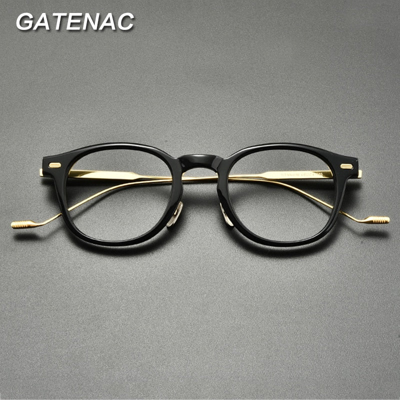 Gatenac Unisex Full Rim Square Round Titanium Acetate Eyeglasses Gxyj855 Full Rim Gatenac