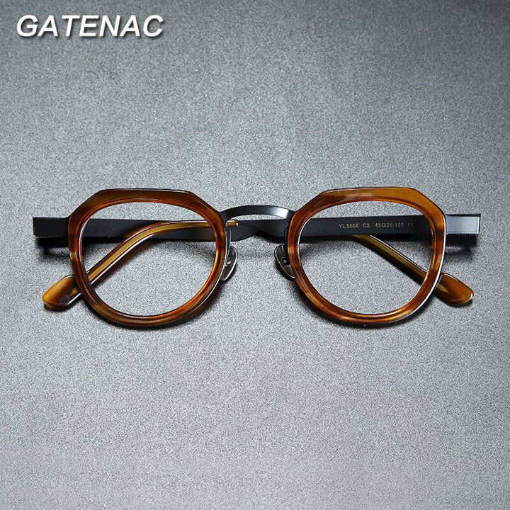 Gatenac Unisex Full Rim Round Square Acetate Titanium Eyeglasses Gxyj919 Full Rim Gatenac