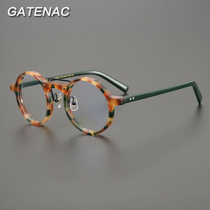 Gatenac Unisex Full Rim Round Acetate Double Bridge Frame Eyeglasses Gxyj808 Full Rim Gatenac
