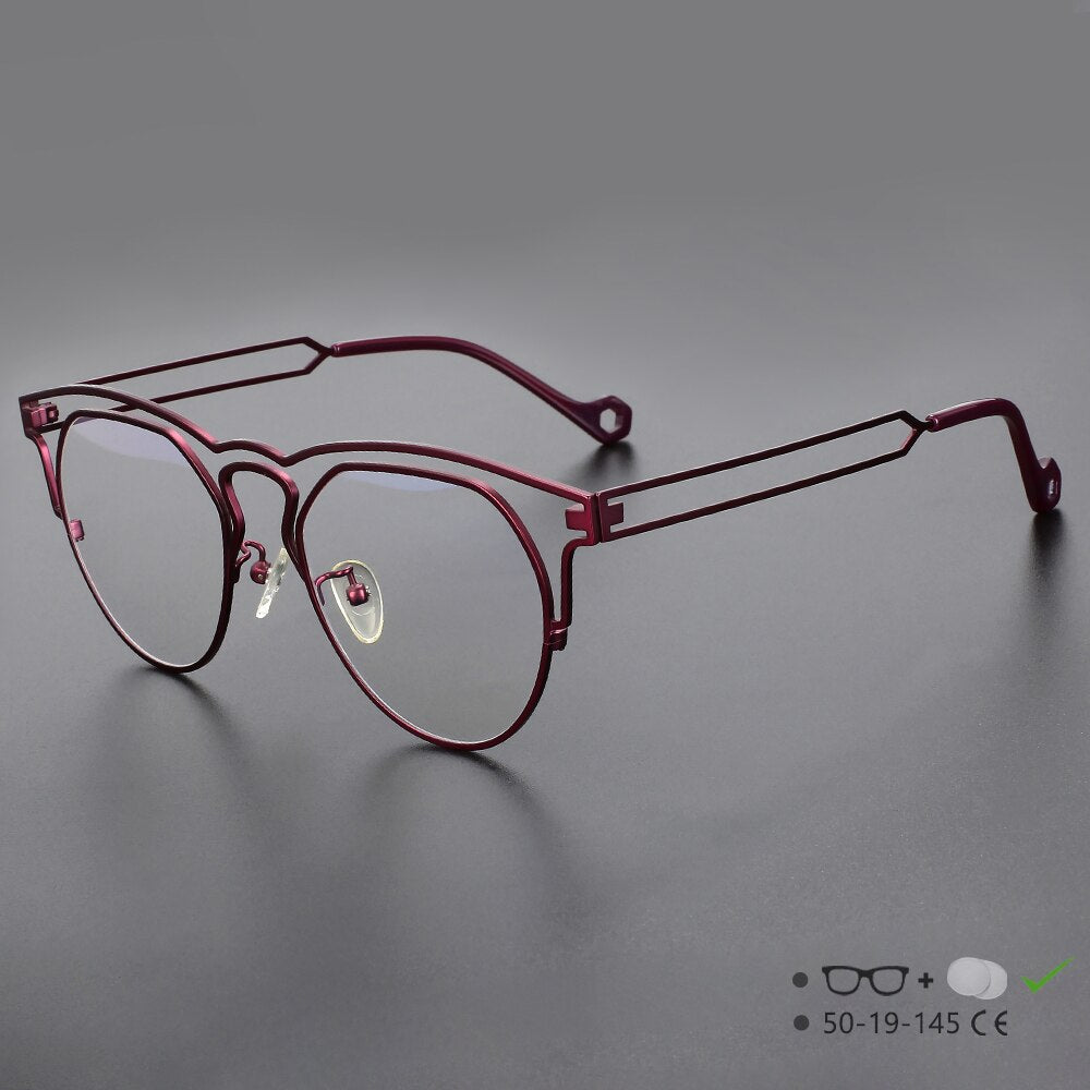 CCspace Unisex Full Rim Round Double Bridge Titanium Eyeglasses 55522 Full Rim CCspace Red China