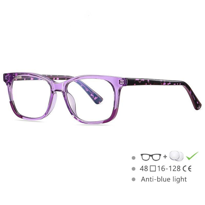 CCspace Youth's Unisex Full Rim Square Tr 90 Titanium Eyeglasses 54523 Full Rim CCspace China Purple