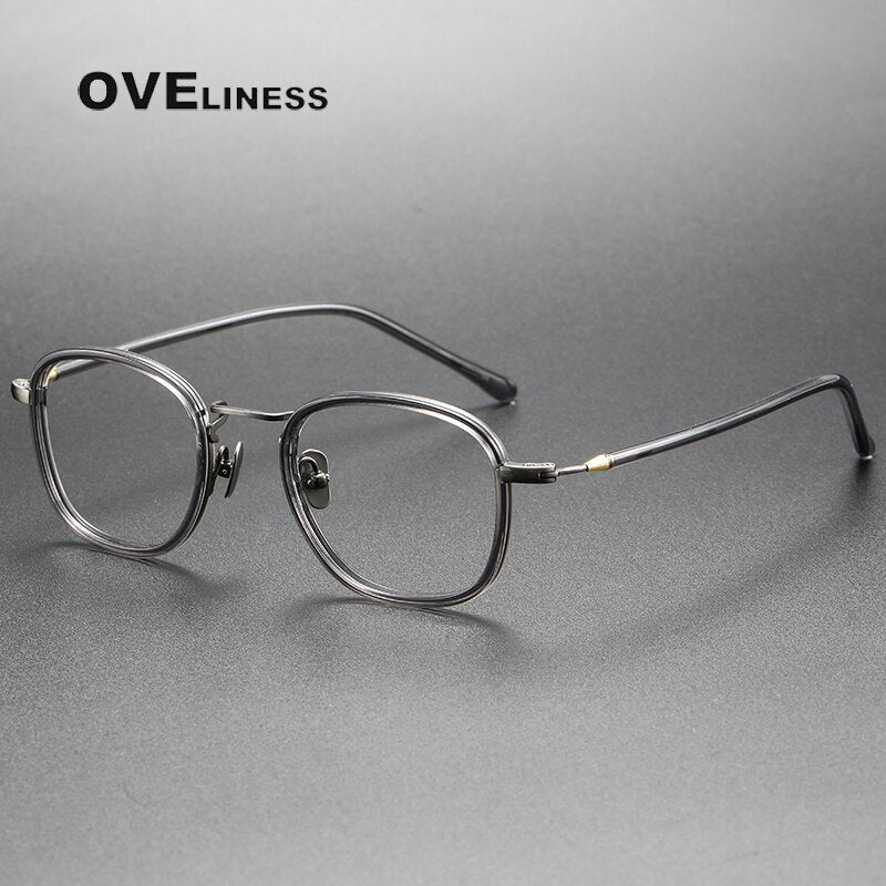 Oveliness Unisex Full Rim Round Square Acetate Titanium Eyeglasses 121 Full Rim Oveliness grey gun  