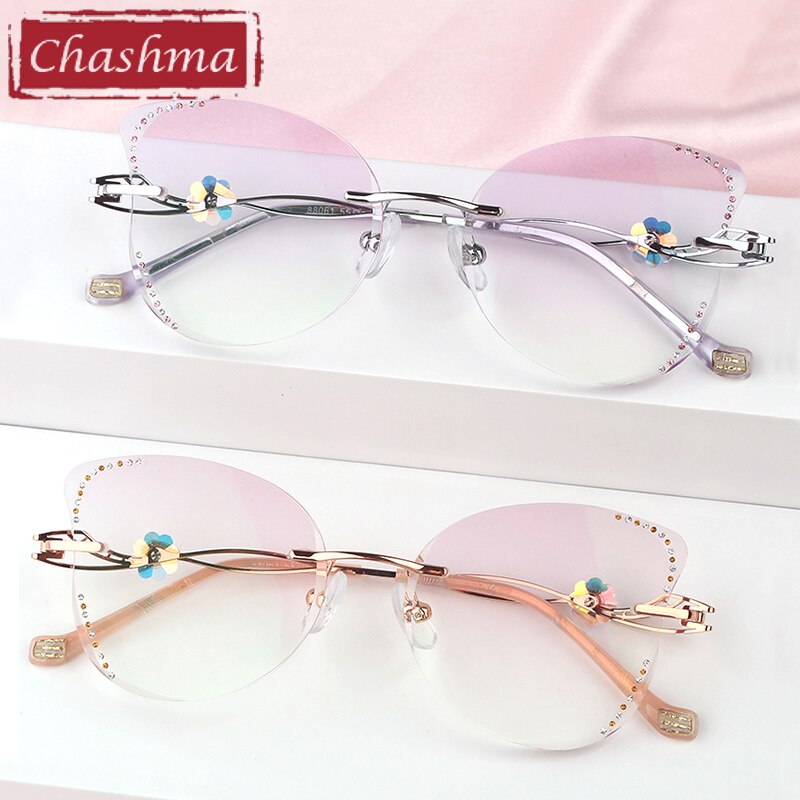 Chashma Women's Rimless Butterfly Titanium Rhinestone Eyeglasses 88061 Rimless Chashma