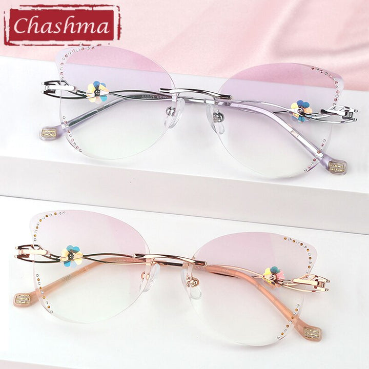 Chashma Women's Rimless Butterfly Titanium Rhinestone Eyeglasses 88061 Rimless Chashma