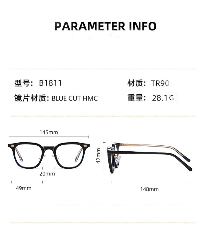 Zirosat Women's Full Rim Tr 90 Square Frame Eyeglasses B1811 Full Rim Zirosat