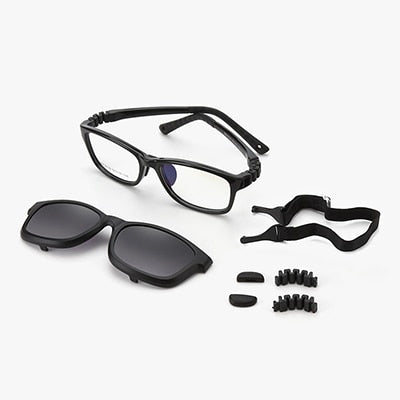 Ralferty  Unisex Children's Full Rim Square Acetate Eyeglasses With Polarized Clip On Sunglasses M18119 With Clip Ons Ralferty Black China As picture