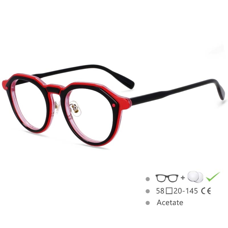 CCspace Unisex Full Rim Round Acetate Frame Eyeglasses 54541 Full Rim CCspace black-red China