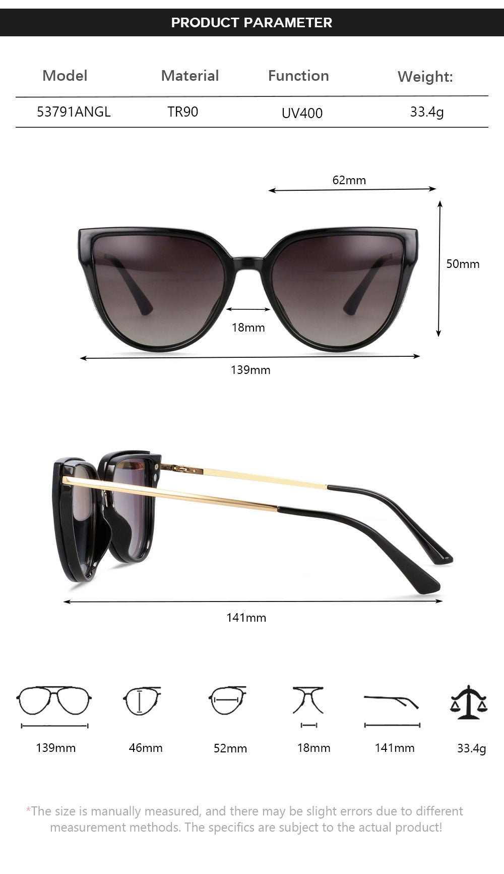 CCspace Unisex Full Rim Oversized Square Tr 90 Frame Eyeglasses Clip On Sunglasses 53791 With Clip Ons CCSpace