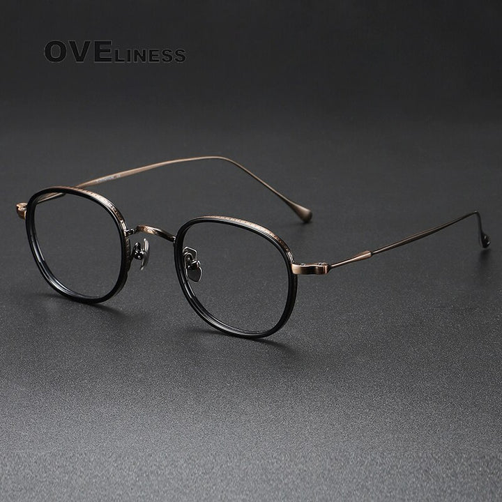Oveliness Unisex Full Rim Round Square Titanium Eyeglasses 137 Full Rim Oveliness bronze