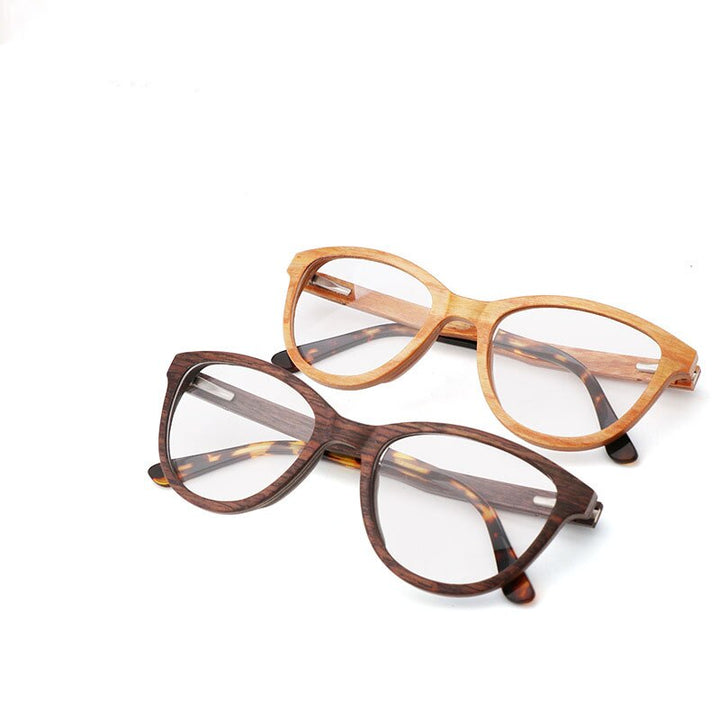 Hdcrafter Unisex Full Rim Square Cat Eye Wood Eyeglasses 56362 Full Rim Hdcrafter Eyeglasses