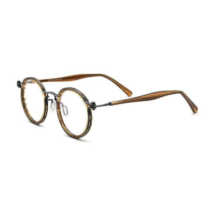 Gatenac Unisex Full Rim Round β Titanium Acetate Frame Eyeglasses Gxyj737 Full Rim Gatenac Tortoise