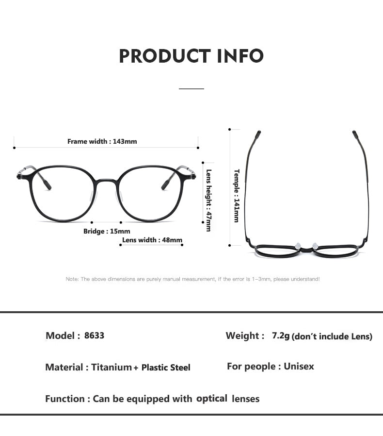 Oveliness Unisex Full Rim Round Square Acetate Titanium Eyeglasses 8633 Full Rim Oveliness