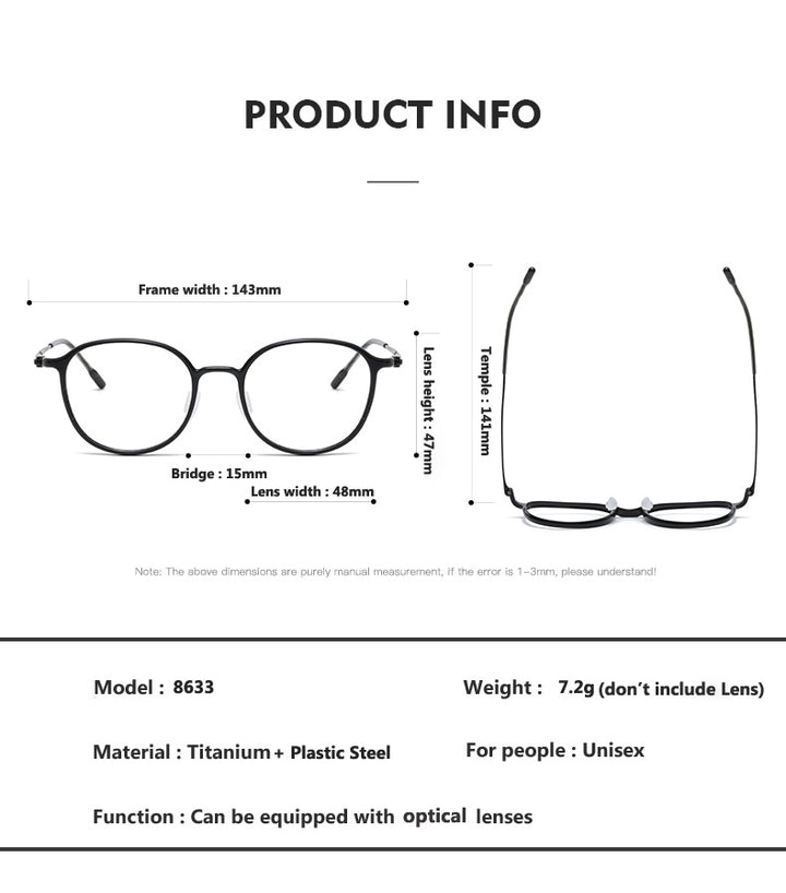 Oveliness Unisex Full Rim Round Square Acetate Titanium Eyeglasses 8633 Full Rim Oveliness