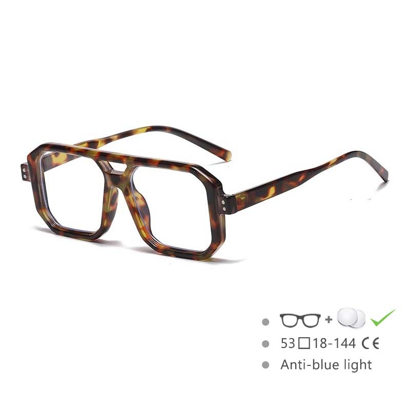 CCspace Unisex Full Rim Big Size Square Double Bridge Resin Frame Eyeglasses 54605 Full Rim CCspace China Hawksbill