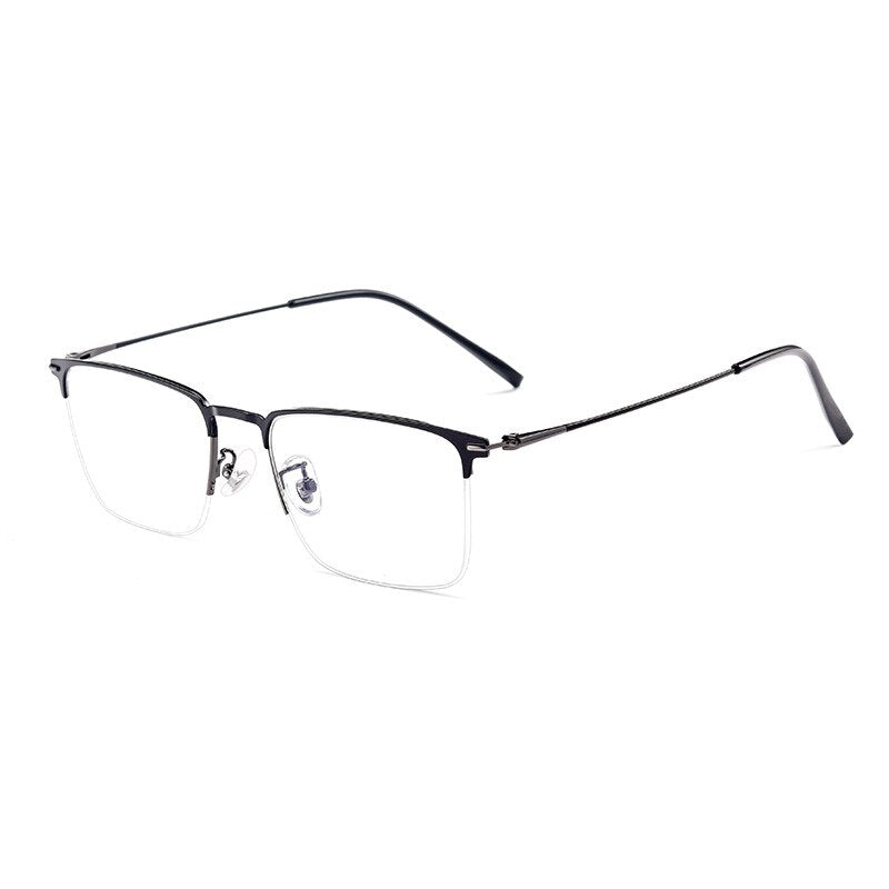 Hotochki Men's Full/Semi Rim SquareTitanium Frame Eyeglasses 0608-0606 Semi Rim Hotochki Half Black Gun
