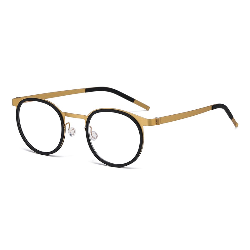 Zirosat Unisex Full Rim Round Titanium Acetate Eyeglasses 9704 Full Rim Zirosat black-golden  