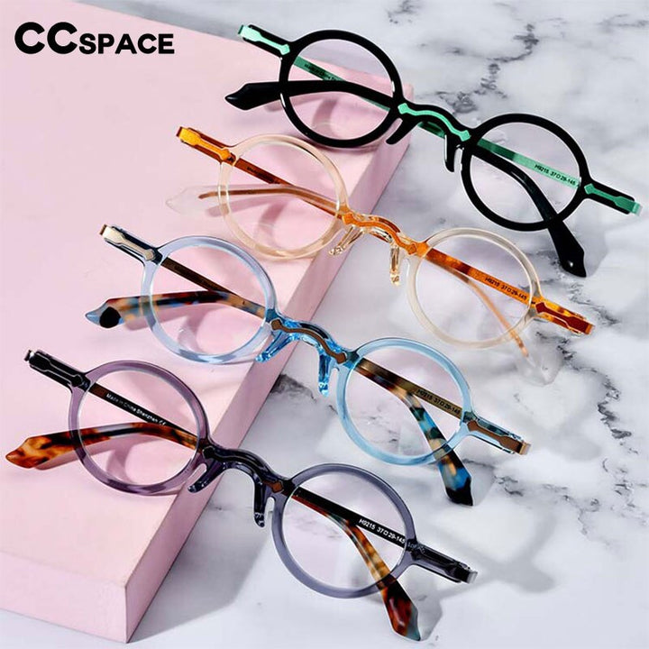 CCspace Unisex Full Rim Small Round Acetate Eyeglasses 53151 Full Rim CCspace