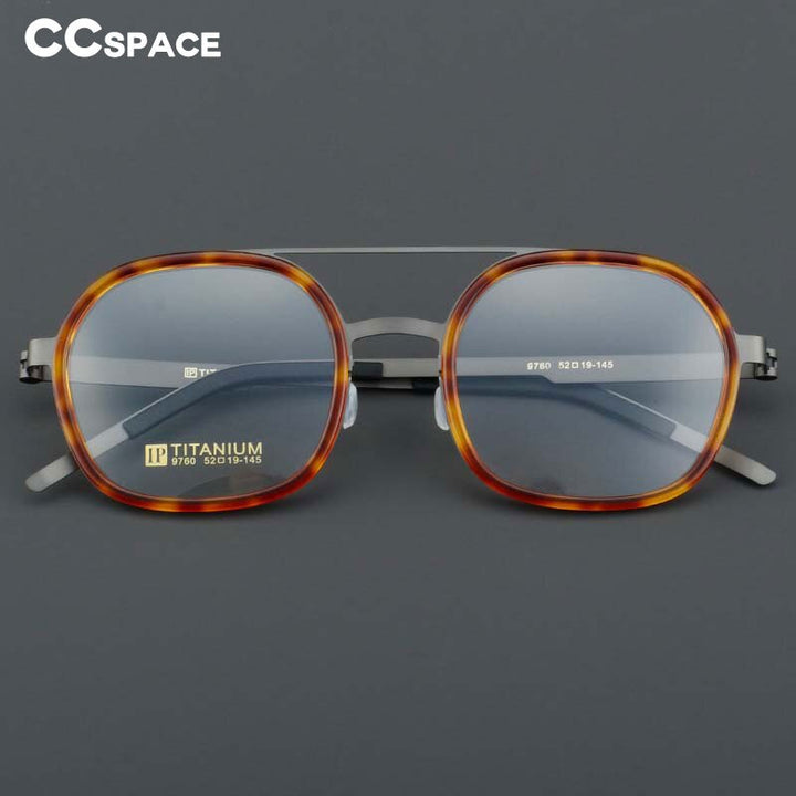 CCspace Women's Full Rim Round Square Double Bridge Titanium Acetate Eyeglasses 55022 Full Rim CCspace